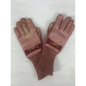 VTG Chanel Pink Two Tone Vinyl Palm Wrist Knit Glove Pair With Charm O/S